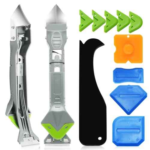 Caulking Tools, 5 in 1 Silicone Caulking Tool Kit, Sealant Finishing Tool, Sealant Finishing Tool & Grout Removal Tool with Adhesive Residue Scraper for Kitchen Bathroom Window, Sink Joint