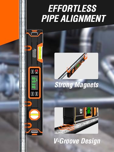 Mecurate 15.7-Inch Digital Level & Magnetic Angle Finder – Orange, ±0.1°