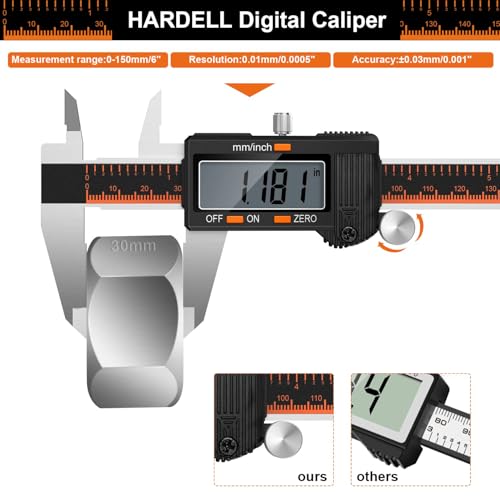 HARDELL 6 Inch Digital Caliper with Large LCD – Stainless Steel Measuring Tool