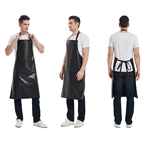 Waterproof Apron, Heavy Duty Work Apron, Artificial Leather Apron Ideal for Chef,Butcher,Barber,Cleaning