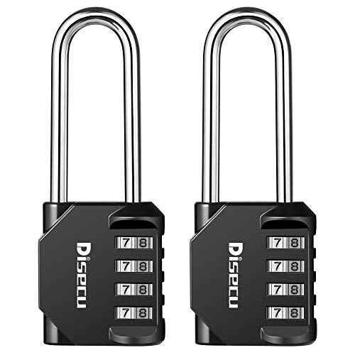 2 Pack disecu 2.6 Inch Long Shackle Combination Lock, 4 Digit Outdoor Waterproof Padlock for School Gym Locker, Sports Locker, Storage Unit, Gate, Fence, Toolbox, Cabinet (Black)