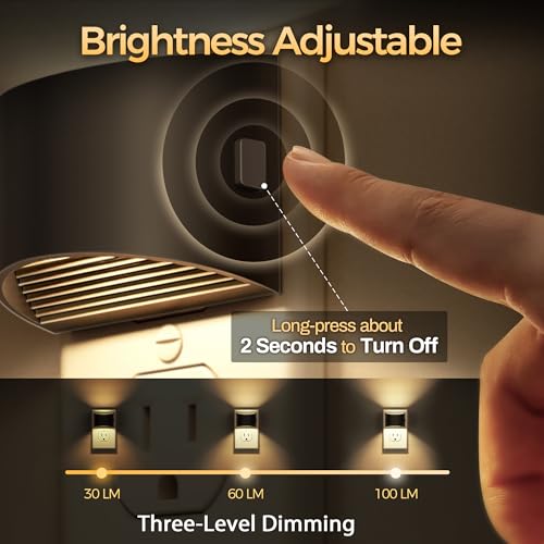 DORESshop Night Light Wall Plug, Adjustable 3000K Warm White, Black - 2 Pack