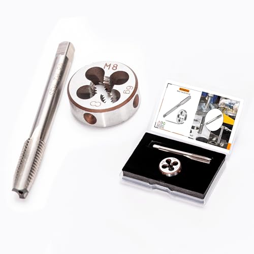 M8 x 1.25mm Metric Tap and Die Set, M8 x 1.25mm High-Speed Steel Machine Round Tap Die Set, Right Hand Thread Tap and Round Thread Die Tool