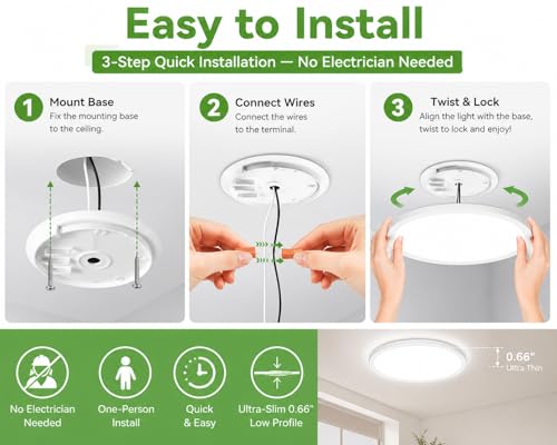 zemty 6-Pack 12-Inch LED Flush Mount Ceiling Lights, 24W, 3200 Lumens, White, Dimmable, Adjustable CCT 3000K-6500K for Home & Kitchen
