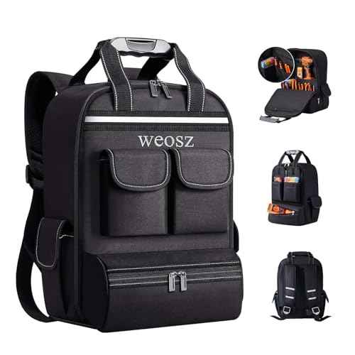 Tool Backpack for Men 18 Inch Heavy Duty Waterproof Multiple Pockets Tool Bag Organizer with Shoulder for Electrician Mechanics HVAC Engineer