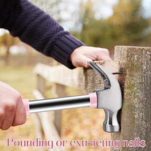 8oz Hammer, 2-Piece Small Claw Hammer & Rubber Mallet Hammer Mini Hammer Set(Pink)