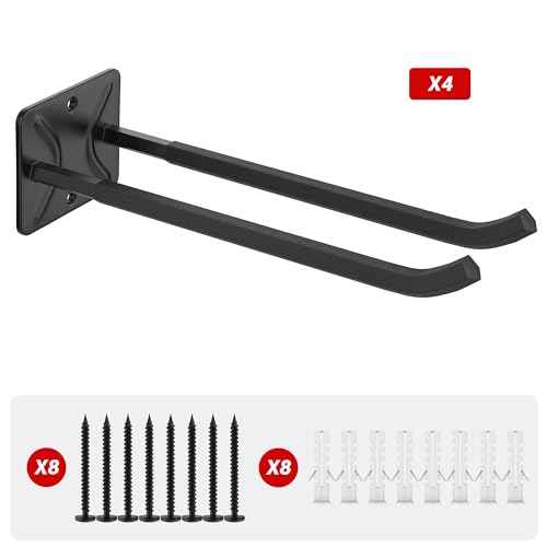 Ultrawall Garage Storage Hooks, Heavy Duty Steel Tool Organizer, 12.4 Inch Wall Mount Hangers Racks for Car Tires, Ladders, Chairs, Ropes and Garden Tools, 4 Pack