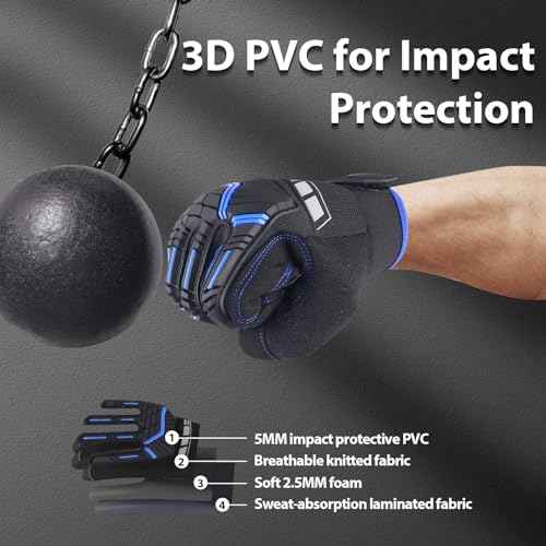 Heavy Duty Work Gloves, Impact Protection Mechanic Gloves, Synthetic Leather Work Gloves, Touchscreen Capable