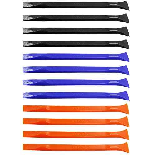 12Pcs Carbon Fiber Scraper Cleaning Tool Non-Scratch Plastic Multi-Purpose Stiff Scraper Pen-Shaped Scraper Tool for Paint, Stickers Label, Food, Tight Spaces, Crevices (Black, Blue, Orange)