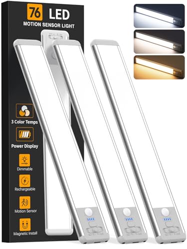 ZioeYiue Silver 10-Inch Wireless Motion Sensor Under Cabinet Light 3-Pack