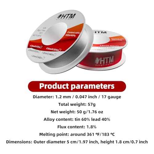 HengTianMei 60/40 Rosin Core Low Temp Tin Lead Solder Wire, for Soldering Electronic Devices (1.2mm/50g)