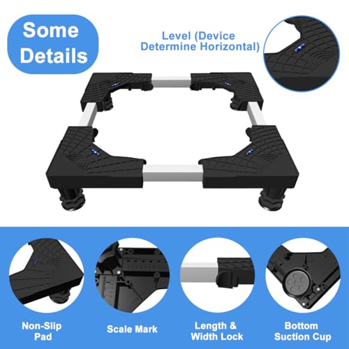 KUPAO Mini Fridge Stand with Silicone Drip Tray - Black, 16-24in Adjustable Base with 4 Feet