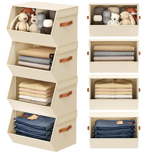 DIMJ Beige Stackable Closet Organizers 11.4 x 12.6 x 9.8 Inches, 4 Pack