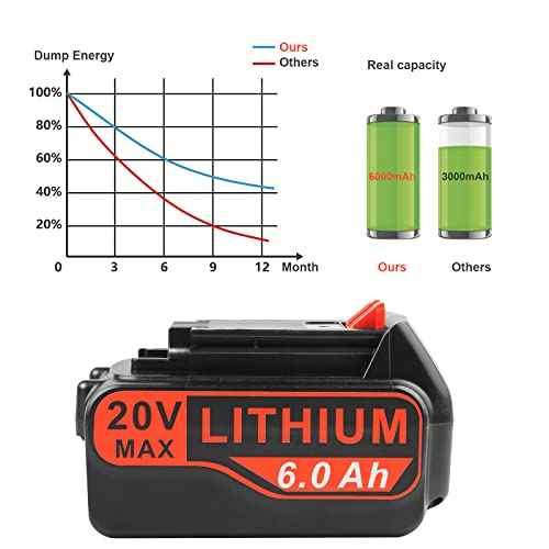 ARyee LB2X4020 6.0Ah 20V Lithium Battery for Black and Decker 20Volt Max LBXR20 LB20 LBX20 LBXR2020 LBX4020 LB2X4020-OPE LBXR20-OPE LBX4020 LST220 Cordless Power Drill Tools (2pcs 20V 6Ah Battery)
