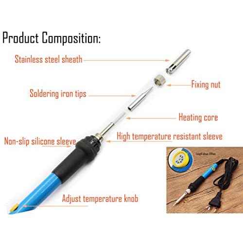 LBY Electric Soldering Iron Kit, (60W,110V) Adjustable Temperature Welding Tool, with 5pcs Soldering Tips, Soldering Iron Kit, Stainless Steel, Copper, (Blue)