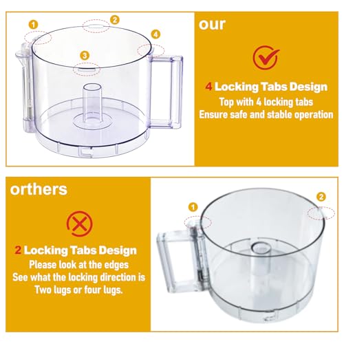 Folosem DLC-005AGTXT 14-Cup Food Processor Work Bowl with Gray Handle for DFP-14 (4-Tab Rim) DLC-005AGTXT