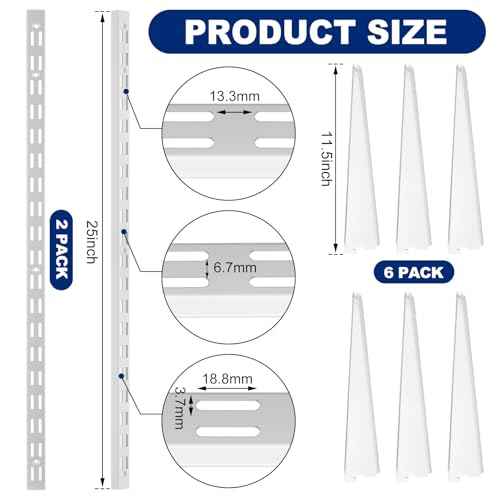 2 Pcs Twin Rail Upright Wall Shelving System 25 Inch with 6 Pcs Adjustable Shelf Bracket 11.5 Inch Heavy Duty Storage Rack Metal Support System for Kitchen Closet Home Indoor(White)