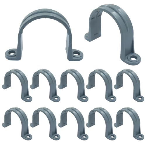 12 Pack 1-1/2 Inch PVC Pipe Strap, 2-Hole Plastic Conduit Clamp Pipe Supports, Durable Pipe Hangers for PVC Pipes/Cables