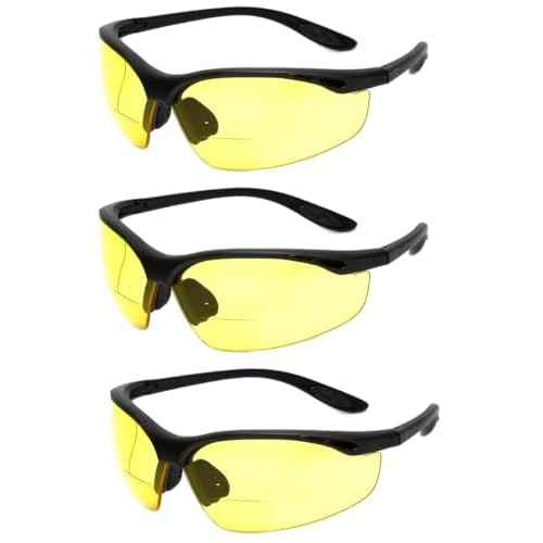Calabria 91348 3 Pack Bulk Bifocal Reading Safety Glasses Readers +2.00 Yellow Men Women Wrap Around Eye Protection Anti Fog