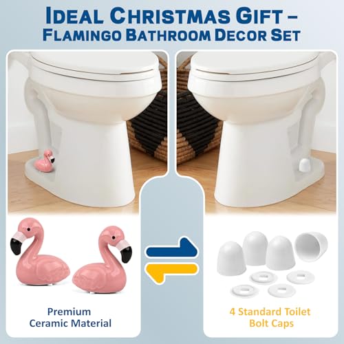 Neexan Pink Flamingo Ceramic Toilet Bolt Covers - Decorative Bathroom Caps, 2 Pack