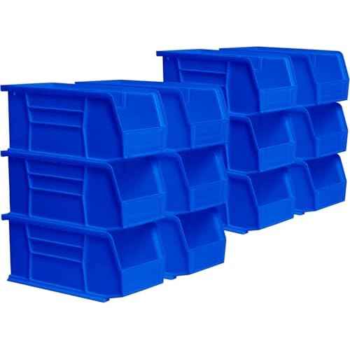 Akro-Mils 30230 AkroBins Plastic Storage Bins, Space-Saving Stackable Bins for Garage, Pantry, Craft Organization, 10.5 "L x 5.5 "W x 5"H, Blue, 12-Pack