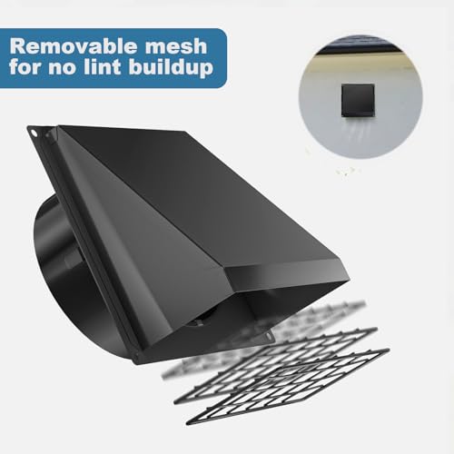 Hon&Guan 4 Inch Dryer Vent Cover with Removable Mesh Black Wall Mount