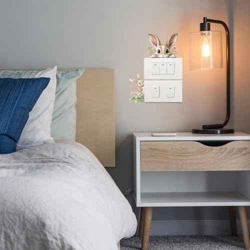 AHANDMAKER 6Pcs Cute Rabbit Light Switch Stickers, 7x7 Inch Easter Rabbit Flower Wall Sticker Light Switch Decals for Easter, Nursery Bedroom Living Room Office Home Family DIY Decor