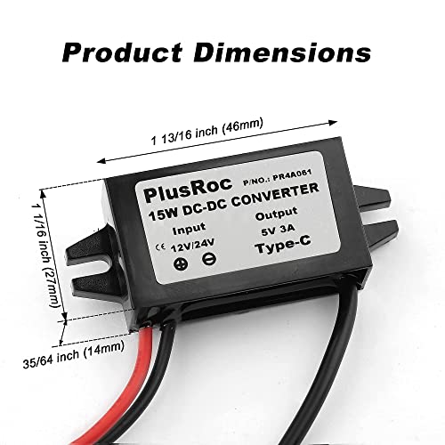 PlusRoc Waterproof DC 12V/24V to 5V 3A USB-C Step-Down Power Converter - Variation: USB Type-C Connector