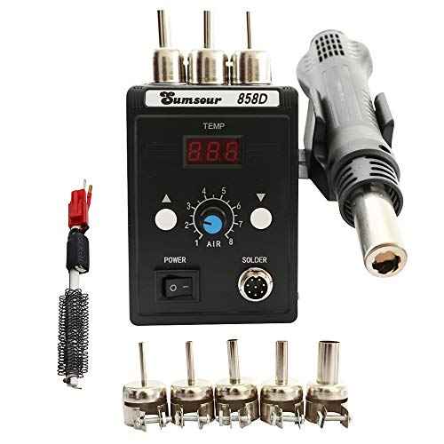 Hot Air Heat Soldering Gun 858D 700W 110V BGA Rework Solder Desoldering Station For SMD Welding Repair Tools Kit (Black 858D SET-3)