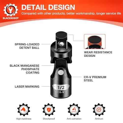 BLACKROBOT Universal Joint Set 3PCS, 1/2" 3/8" 1/4" Drive Socket Adapter Set, Premium CR-V Steel Swivel Socket Set, Access Fasteners at Any Angle