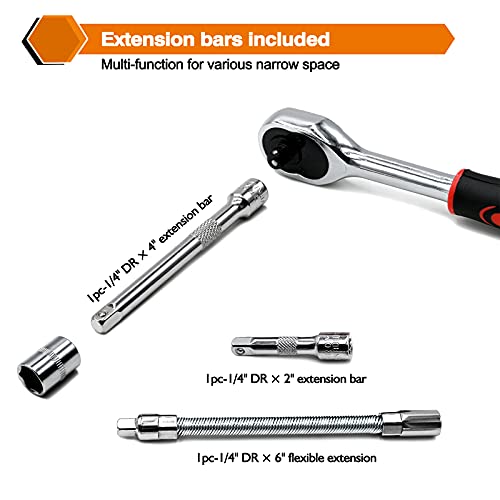 Egofine Red 46-Piece 1/4 Inch Drive Socket Wrench Set with Bit & Extension Bar