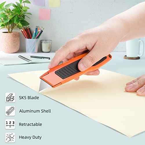 DIYSELF 4 Pack Retractable Box Cutters, Utility Knives with 10 Blades, Heavy Duty for Cardboard, Carpet, Paper