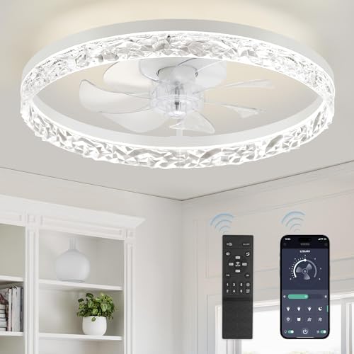 20 Inch White Modern Ceiling Fan with Lights & Remote Control - LEDIARY Fandelier, Reversible Motor, Dimmable, 6 Speeds, App & Timer