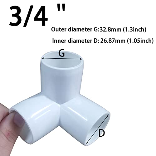 White 3/4” PVC Tee Fitting - 3 Way Elbow Connector Furniture Grade 8 Pack