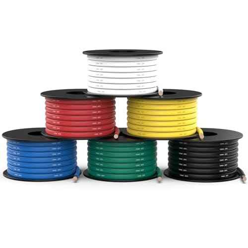 NAOEVO 10 Gauge Wire 90ft, 10 AWG Wire 6 Colors 15ft Each Spool, Flexible Silicone Tinned Copper Electrical Cable, Wiring kit for Breadboard/Automotive/DIY/Battery, 200¡É