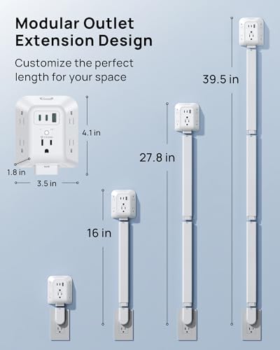 TROND Outlet Extender Stick with 360 Rotating Plug - Extendable Surge Protector