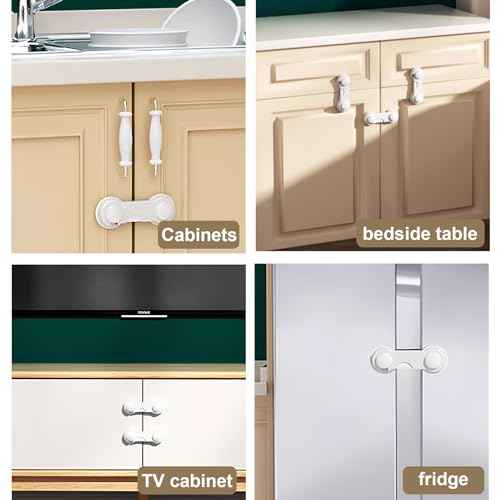 8 Pack Cabinet Door Locks for Baby Proof and Child Safety Cabinet Locks with Adhesive Childproof Door Latch Child Safety Locks for Kitchen Drawer Cupboards Fridge Closet Pantry