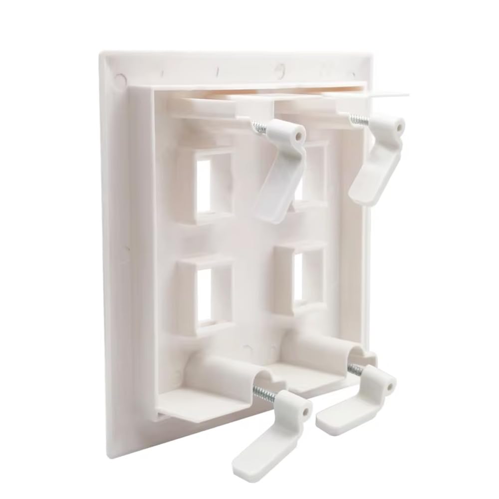 Keystone Wall Plate, Built-In Mounting Bracket, 2 Gang, Supports Jack or Modular Inserts, In Wall Patch Panel - White (4 Port)