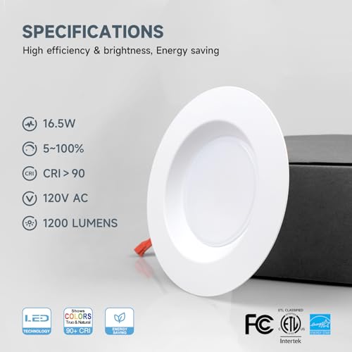 ECOELER 6 Inch Dimmable LED Recessed Downlight, 16.5W 1200Lm, 5CCT Selectable, Aluminum Trim, Retrofit Ceiling Can Light