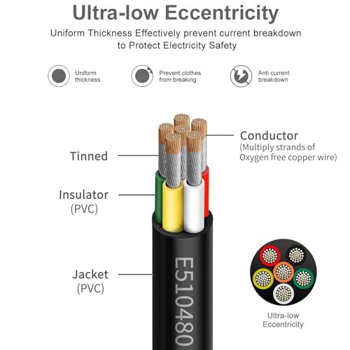 Enerjour 25FT 22AWG 6-Conductor UL2464 Electrical Wire - Tinned Copper, Low Resistance