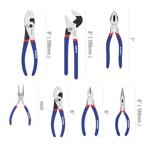 WORKPRO 7-Piece Pliers Set with Comfort Grip - Blue Hand Tools Kit