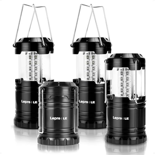 Lepro 4 Pack Black Collapsible LED Camping Lanterns, Water Resistant IPX4