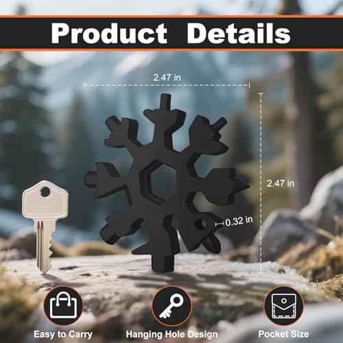 White Elephant Gift for Adults 2025 ? 18 in 1 Snowflake Multi Tool,Stainless Steel EDC Gadget with Bottle Opener,Wrench & Key Ring ? Christmas Stocking Stuffer for Dad,Husband,Men(Black)