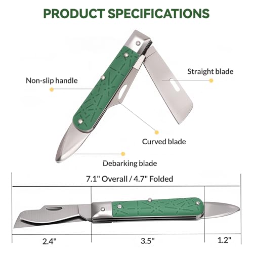 Grafting Knife, COMKIT Professional Foldable Double Blades Graft Knife, Fruit Trees Gardening Grafting Cutting Seedling Budding Tool with Bark Lifter