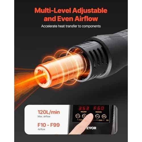 VEVOR 2-in-1 Hot Air Rework Station & Soldering Station, 750W Digital Rework and Soldering Iron Station with Adjustable Temps & Airflow, ¡É/¢µ Conversion, 3 Hot Air Nozzles for Electronics Repairing