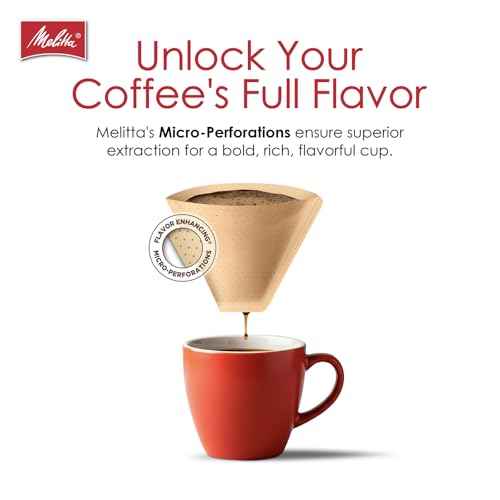 Melitta #4 Cone Coffee Filters, Natural Brown, 100 Count (Pack Of 3), 300 Total Filters - Fits all 8-12 Cup Cone Coffee Makers and Pour-Overs, Compostable, Tear-Resistant, Made in USA