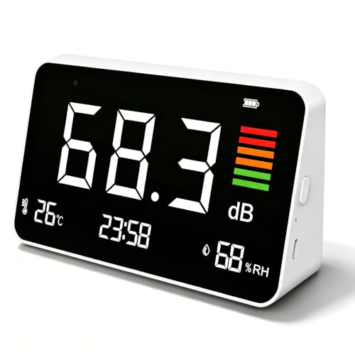 5-in-1 Desktop Decibel Meter 30-130dB A-Weighted Noise Level Meter with Thermometer Hygrometer Clock