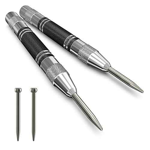 2 Pack Automatic Center Punch, 5 inch Heavy Duty Steel Spring Loaded Center Hole Punch with Adjustable Tension Punch Tool for Metal Wood Glass Plastic