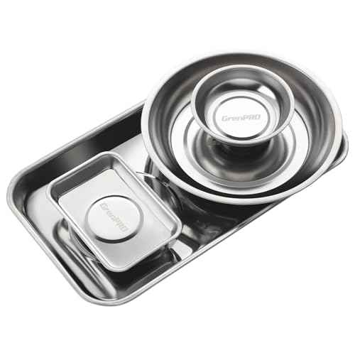 Magnetic Tray 4-Pack | Stainless Steel Magnetic Parts Trays | 3 Inch, 6 Inch, Square & Shallow Tray Set