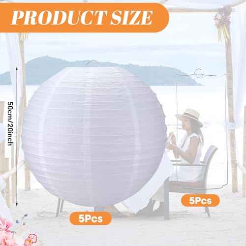 5 Pcs 20 Inch White Paper Lanterns Large Chinese Moon Paper Round Lamp Japanese Hanging Lantern for Wedding Bridal Shower Decoration Anniversary Birthday Party Supplies